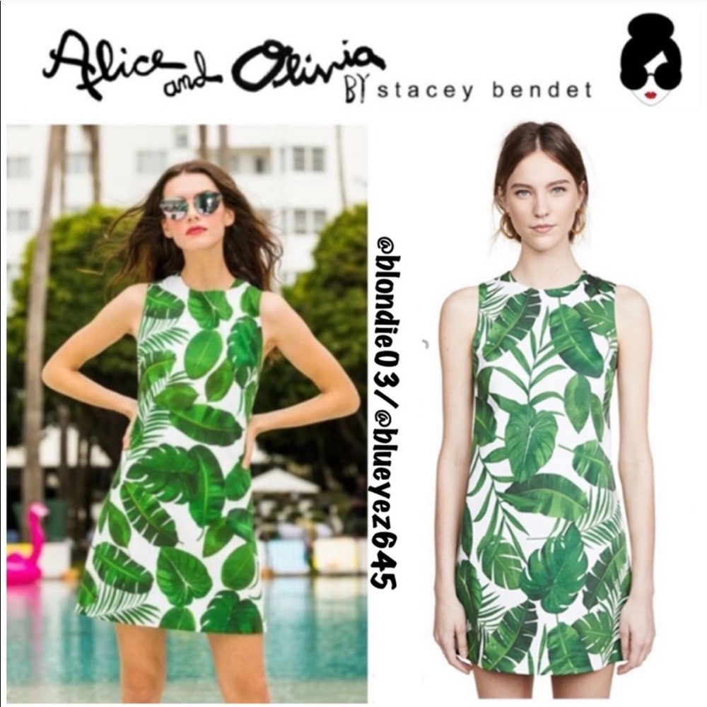 Alice + Olivia Coley tropical leaf shift dress 6